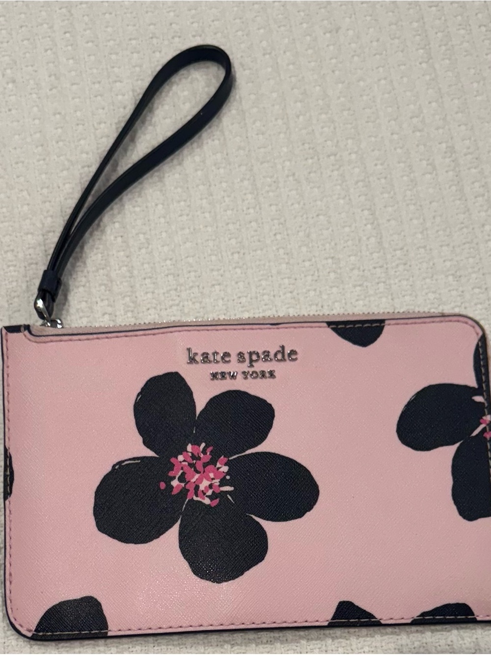 kate spade Pink Floral Wristlet Clutch with Black Strap